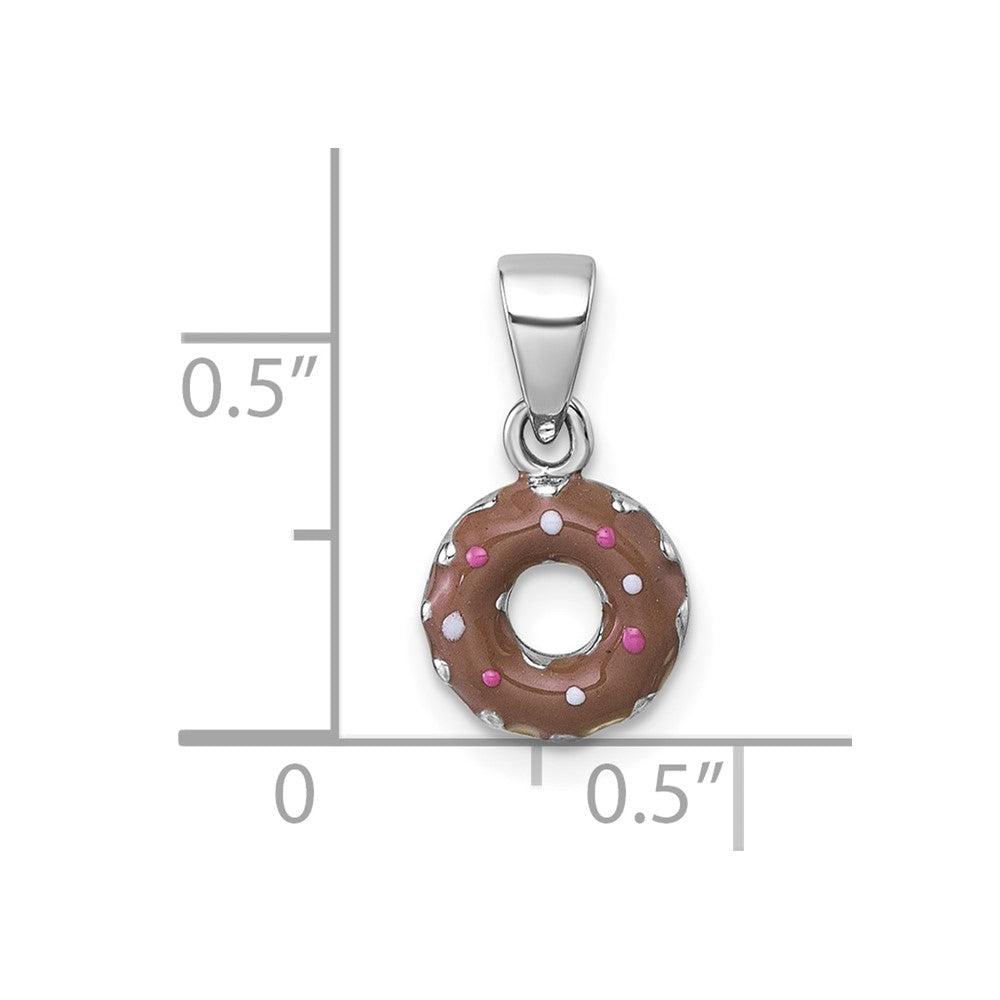 Sterling Silver Rhodium-plated Children's Enamel Donut Pendant