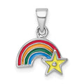 Sterling Silver Rhodium-plated Children's Enamel Rainbow Star Pendant