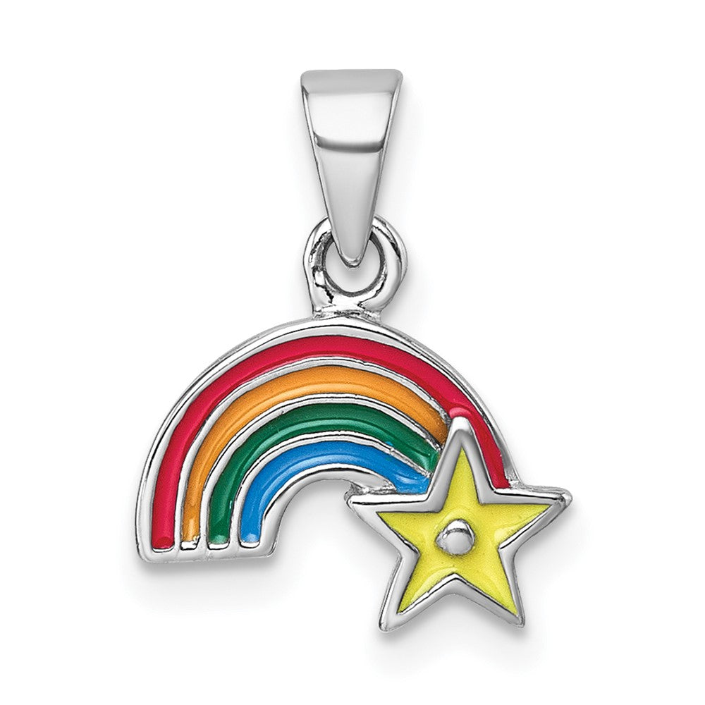 Sterling Silver Rhodium-plated Children's Enamel Rainbow Star Pendant