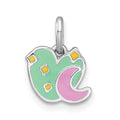 Sterling Silver RH-plated Polished Enamel Heart And Moon Pendant