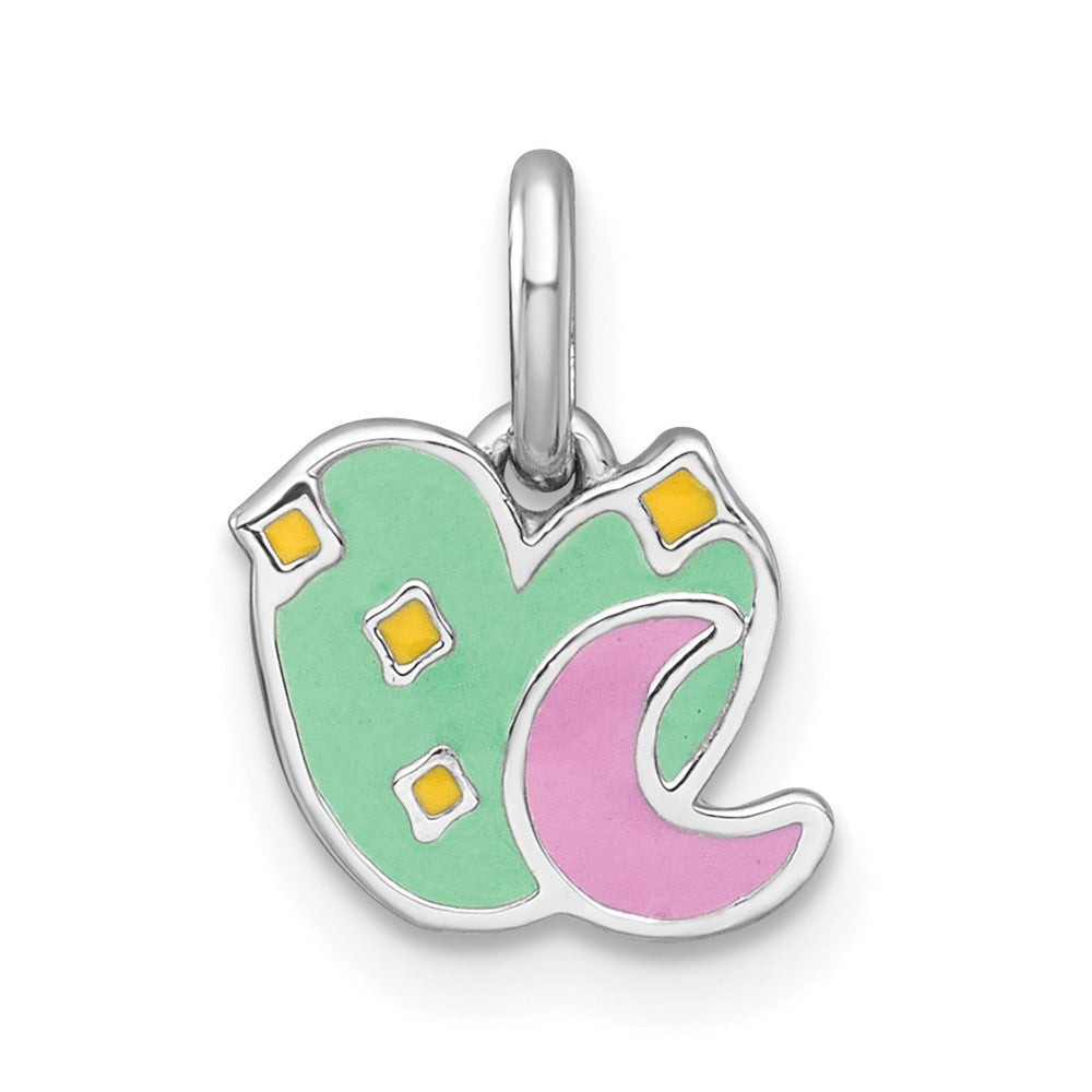 Sterling Silver RH-plated Polished Enamel Heart And Moon Pendant