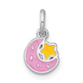 Sterling Silver RH-plated Polished Enamel Moon and Star Pendant