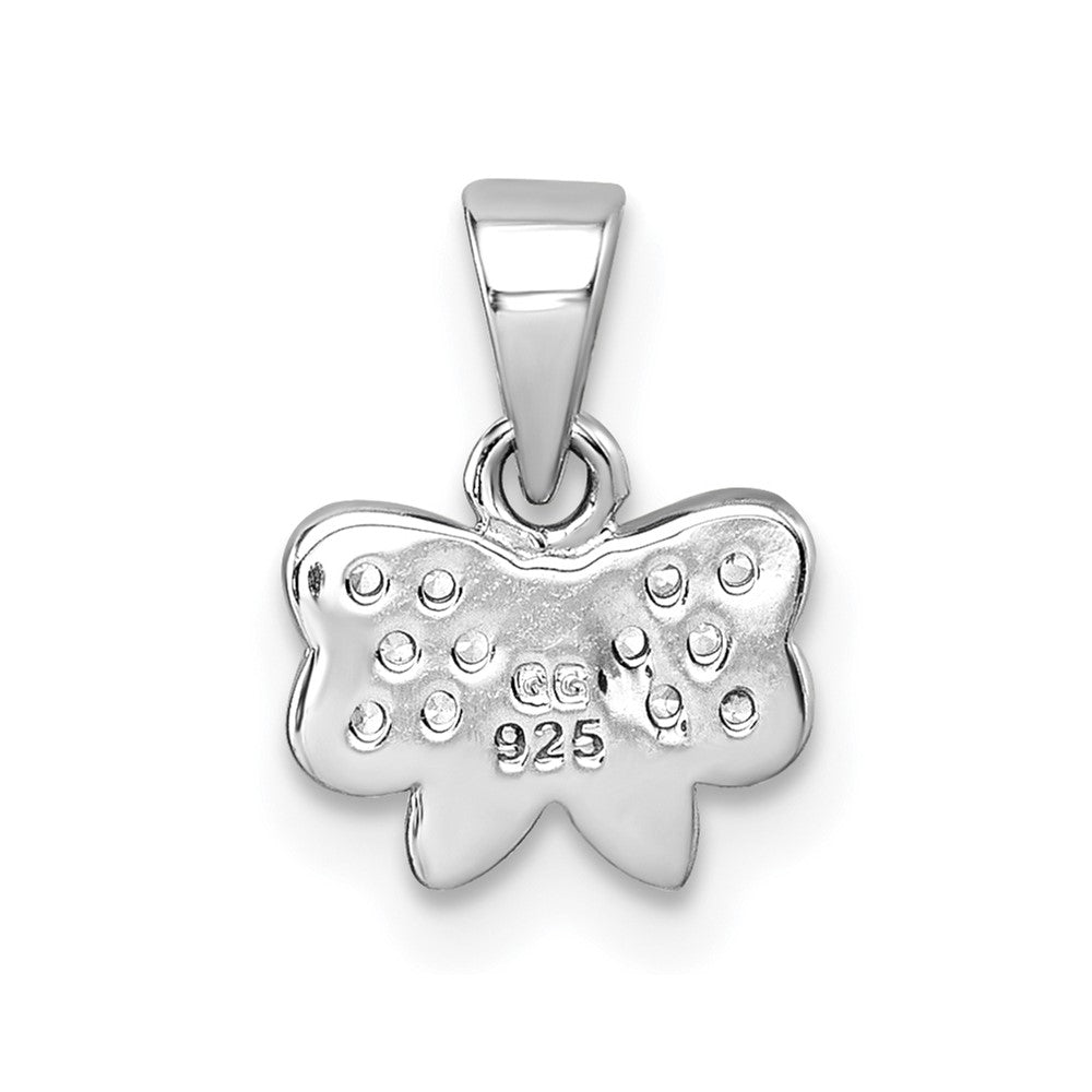 Sterling Silver Rhodium-plated Pink CZ and Pink/White Enamel Bow Pendant