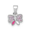 Sterling Silver Rhodium-plated Pink CZ and Pink/White Enamel Bow Pendant