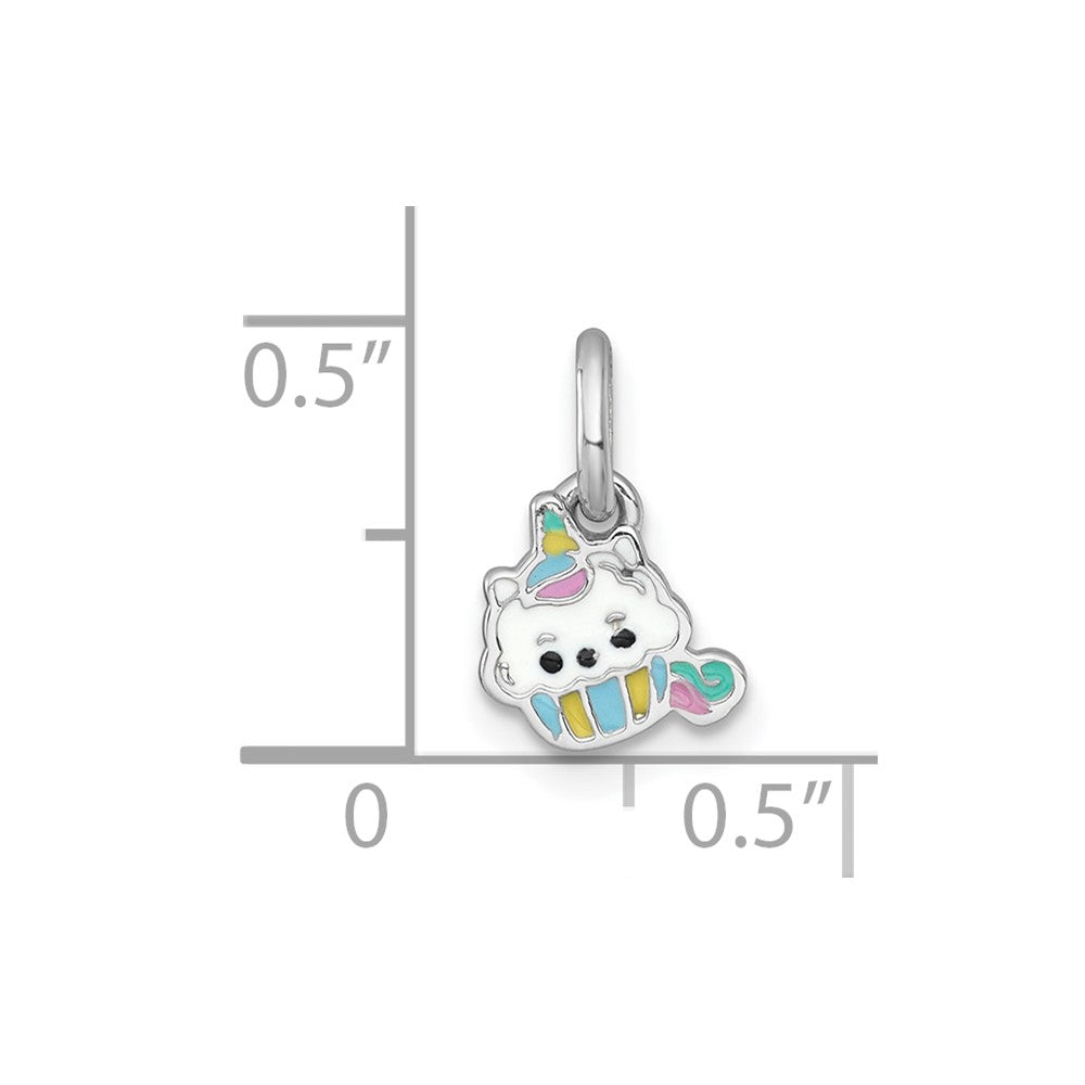 Sterling Silver Rhodium-plated Enamel Unicorn Cupcake Pendant