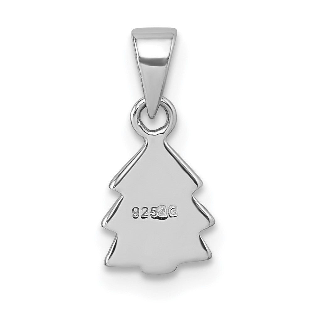 Sterling Silver Rhodium-plated Green Enamel Tree with Heart Pendant