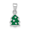 Sterling Silver Rhodium-plated Green Enamel Tree with Heart Pendant