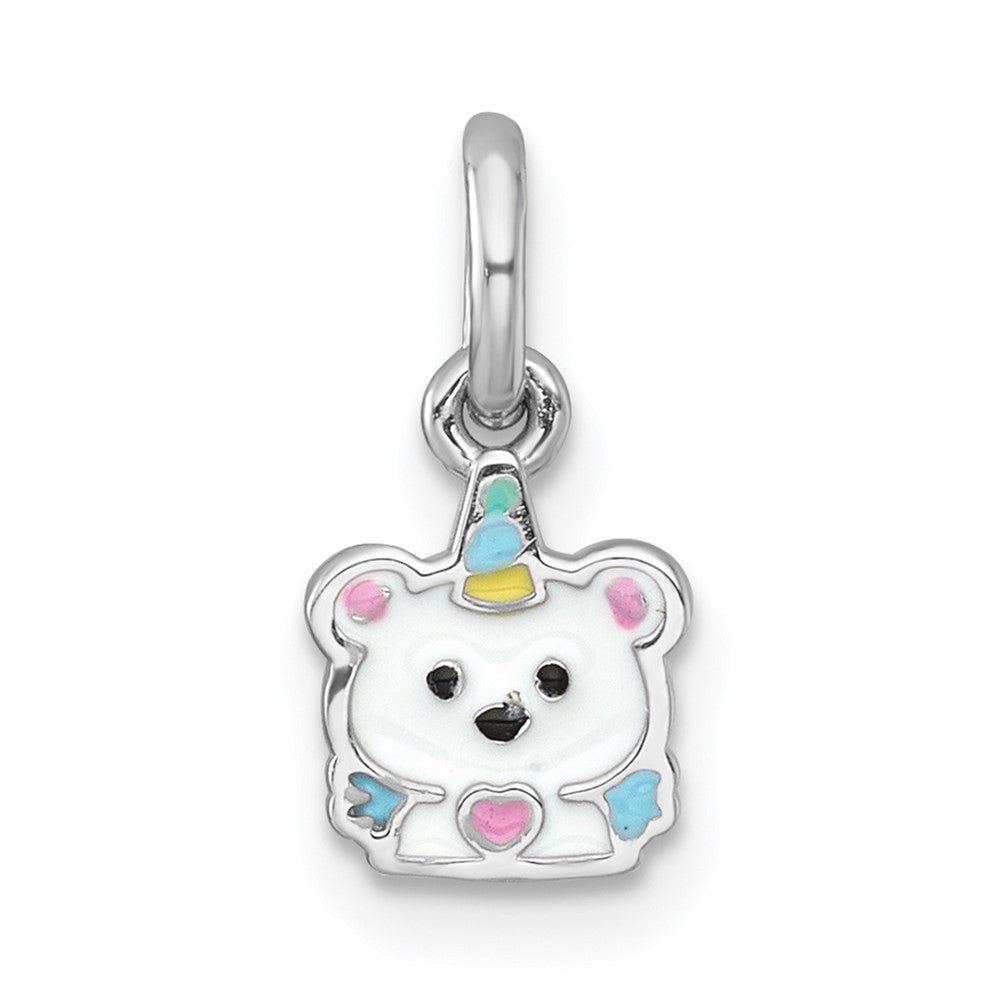 Sterling Silver Rhodium-plated Enamel Unicorn Polar Bear Pendant