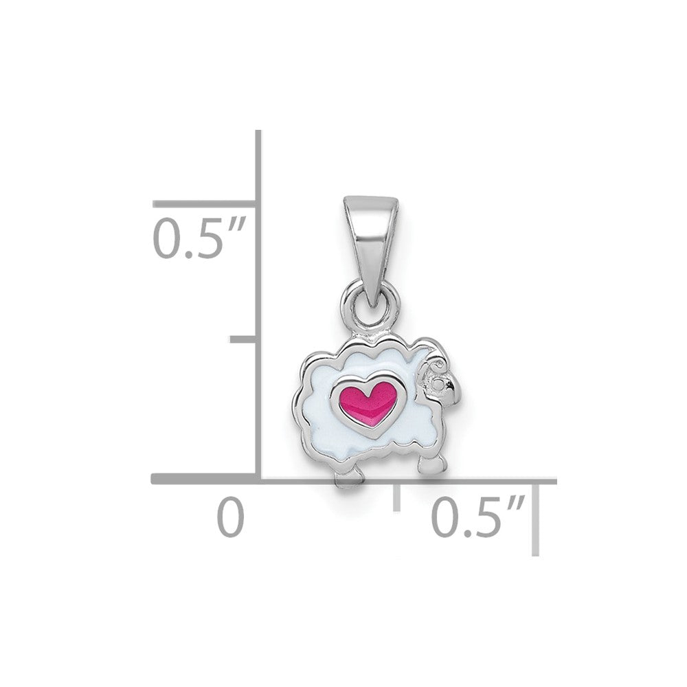 Sterling Silver Rhodium-plated Enamel Sheep with Heart Pendant