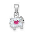 Sterling Silver Rhodium-plated Enamel Sheep with Heart Pendant