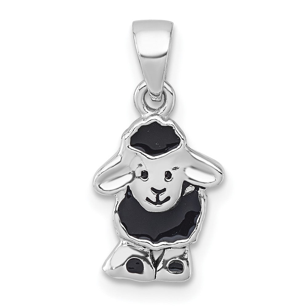 Sterling Silver Rhodium-plated Polished Enamel Black Sheep Pendant