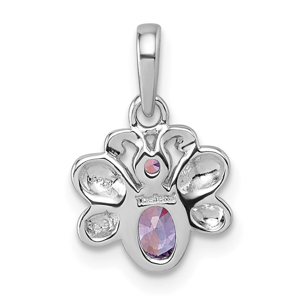 Sterling Silver Rhodium-plated Pink and Purple CZ Butterfly Pendant