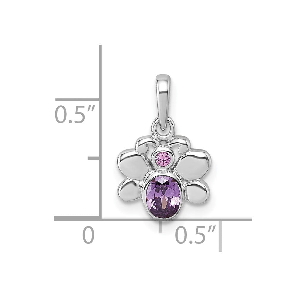 Sterling Silver Rhodium-plated Pink and Purple CZ Butterfly Pendant