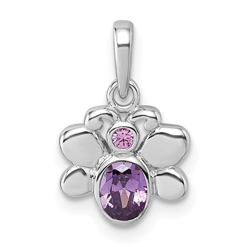 Sterling Silver Rhodium-plated Pink and Purple CZ Butterfly Pendant
