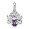 Sterling Silver Rhodium-plated Pink and Purple CZ Butterfly Pendant