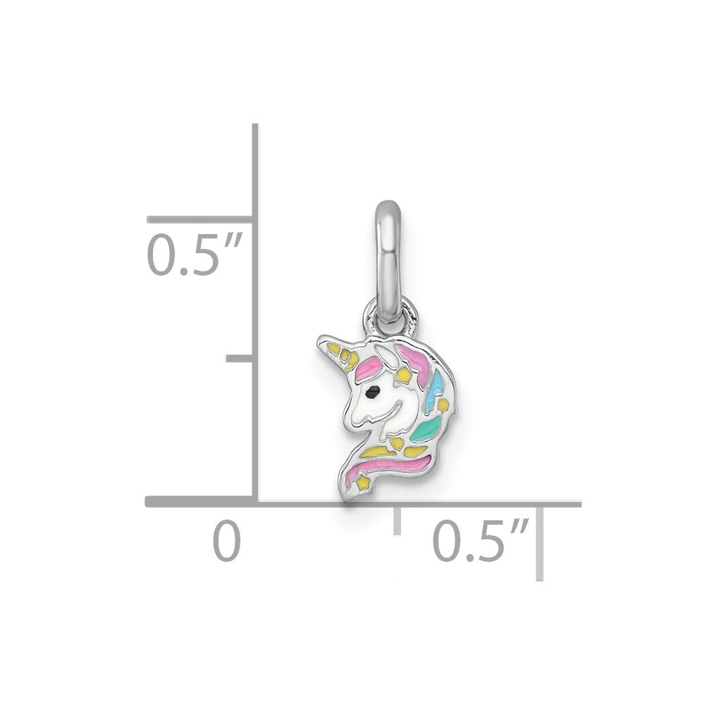 Sterling Silver Rhodium-plated Enamel Unicorn Head Pendant