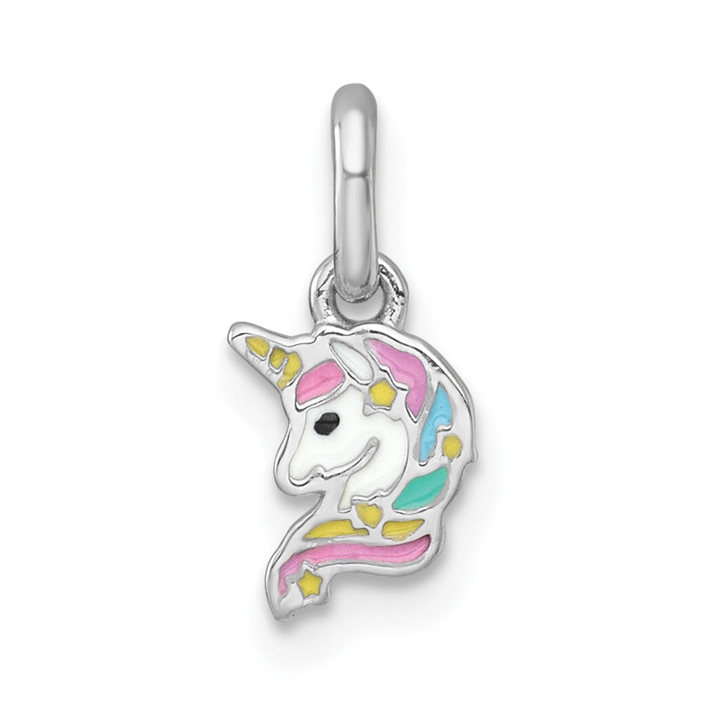 Sterling Silver Rhodium-plated Enamel Unicorn Head Pendant