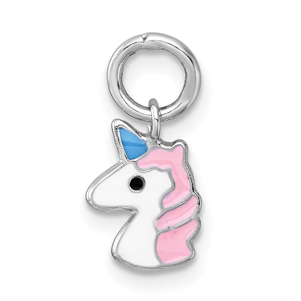 Sterling Silver Madi K RH-plated Enamel Unicorn Pendant