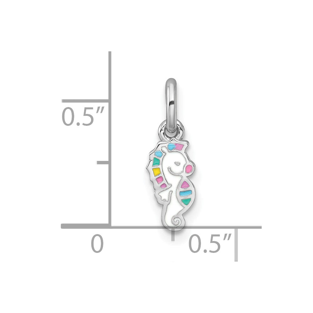 Sterling Silver Rhodium-plated Multi-color Enamel Seahorse Pendant