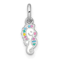 Sterling Silver Rhodium-plated Multi-color Enamel Seahorse Pendant