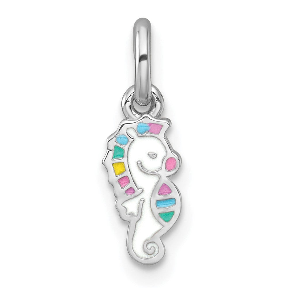 Sterling Silver Rhodium-plated Multi-color Enamel Seahorse Pendant