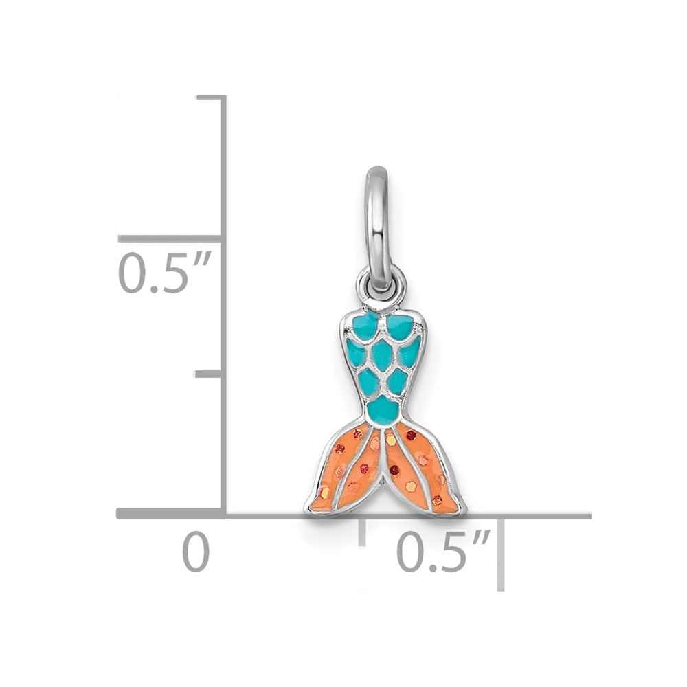 Sterling Silver Madi K RH-plated Enamel Mermaid Tail Pendant
