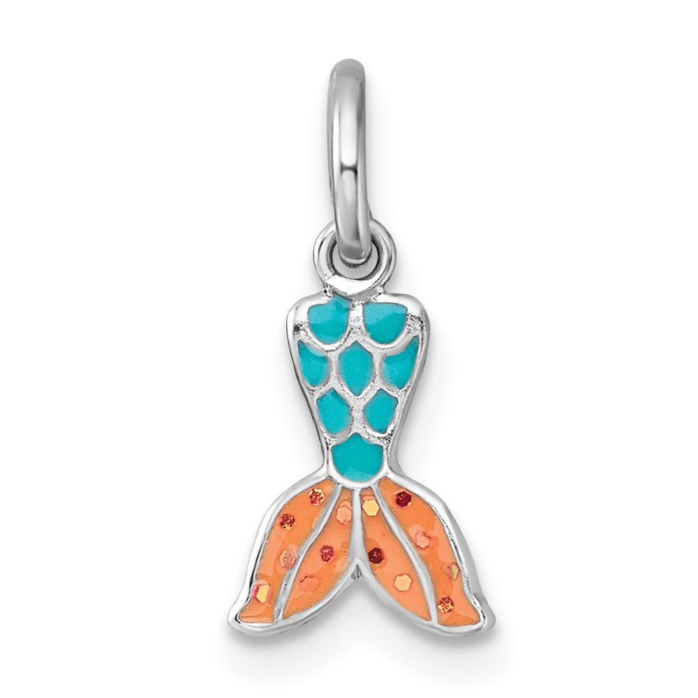 Sterling Silver Madi K RH-plated Enamel Mermaid Tail Pendant