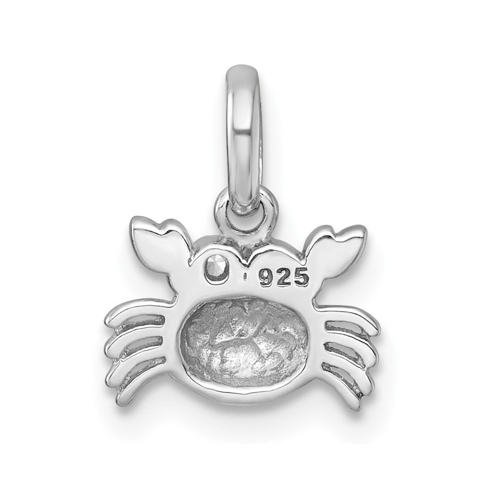 Sterling Silver RH-pl Polished Black Enamel and CZ Crab Pendant