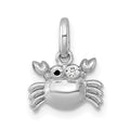 Sterling Silver RH-pl Polished Black Enamel and CZ Crab Pendant
