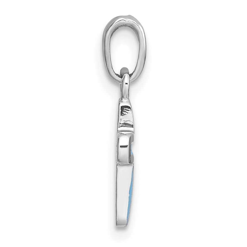 Sterling Silver Rhodium-plated Enamel Blue Cross Pendant