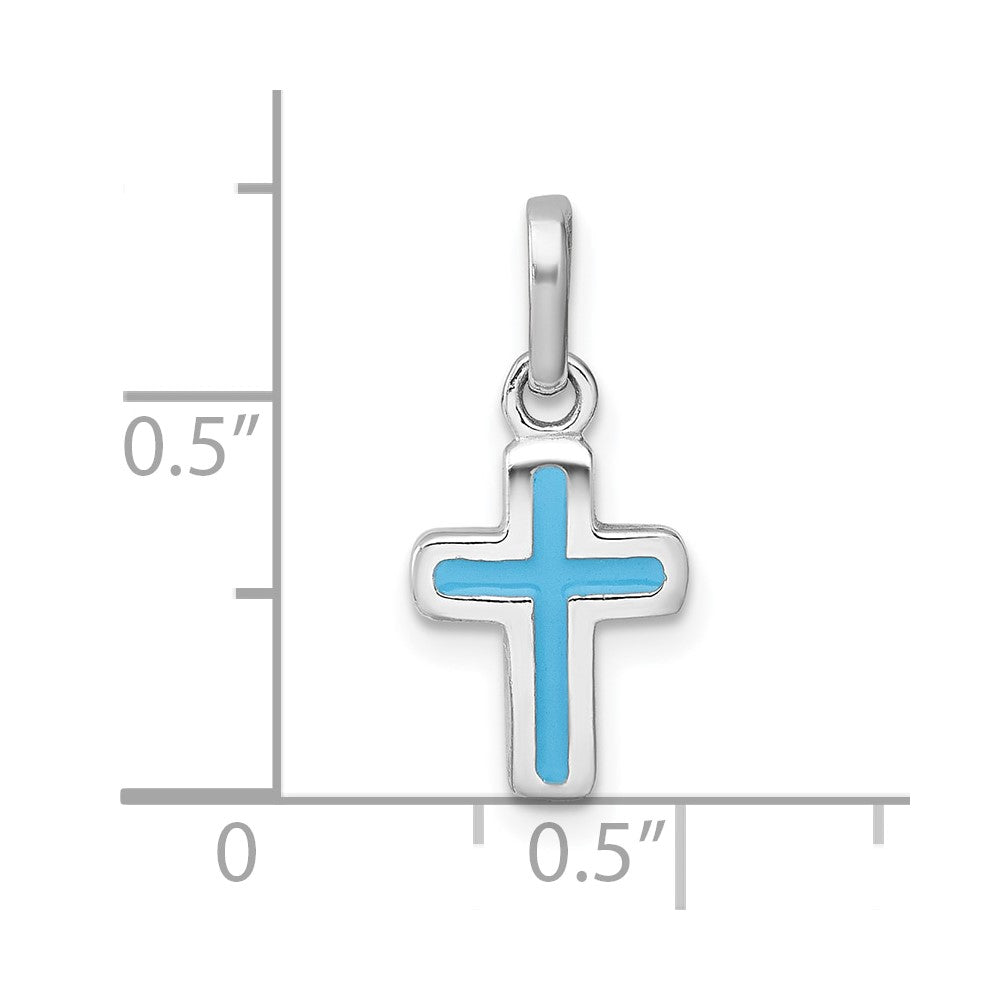 Sterling Silver Rhodium-plated Enamel Blue Cross Pendant