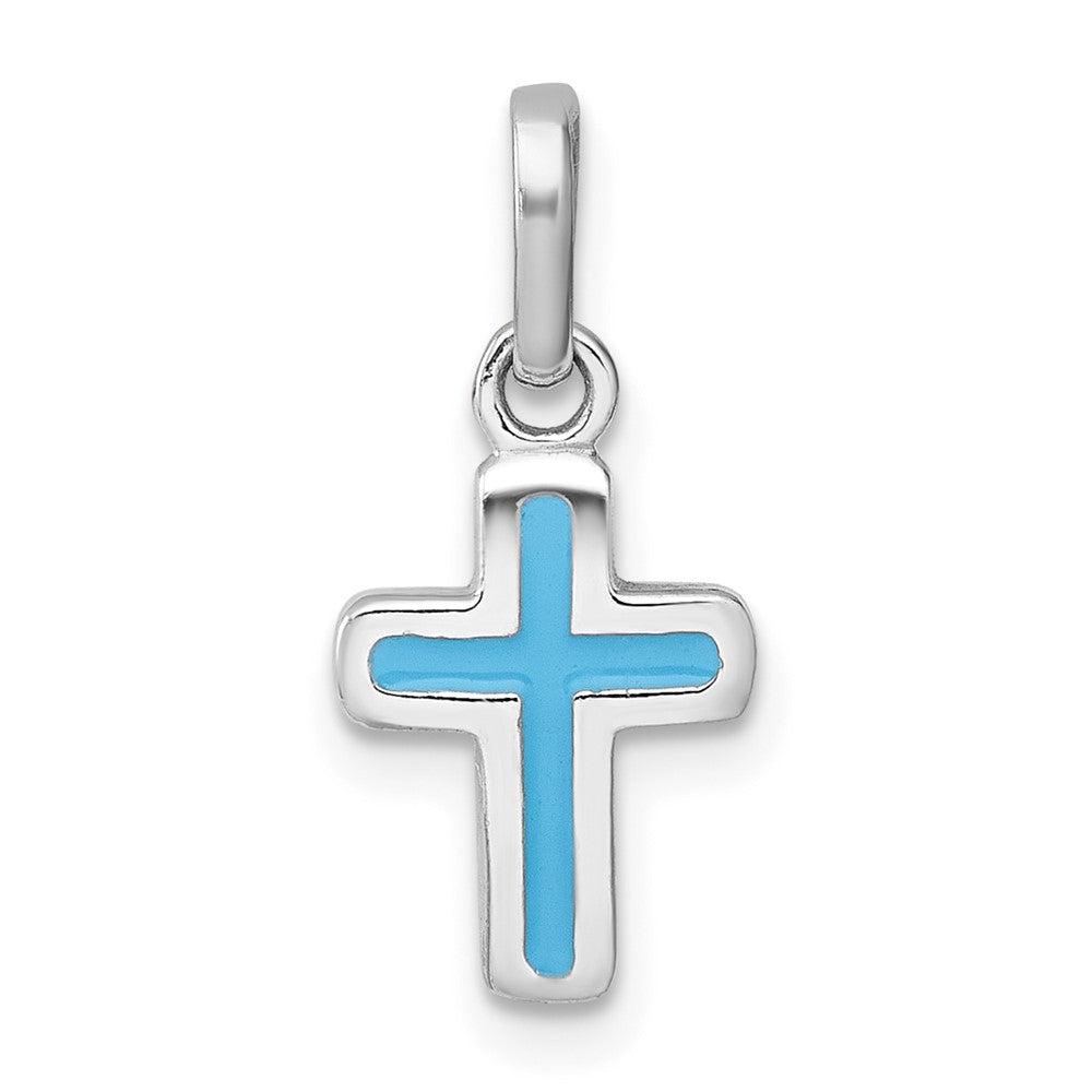 Sterling Silver Rhodium-plated Enamel Blue Cross Pendant