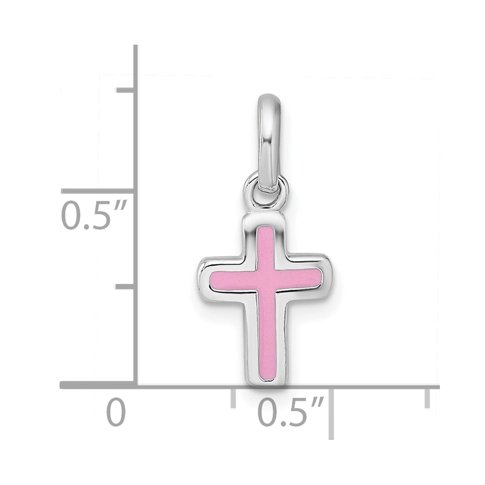 Sterling Silver Rhodium-plated Enamel Pink Cross Pendant