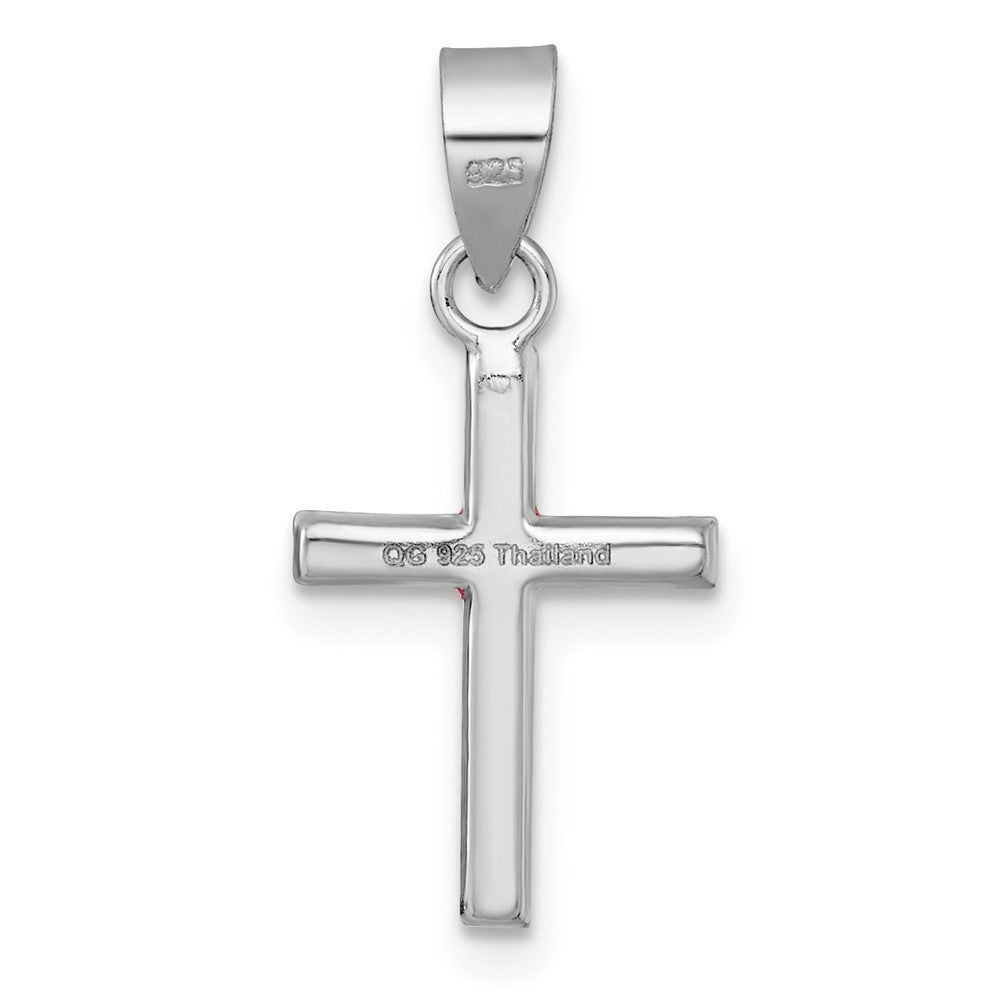 Sterling Silver RH-pl Pink Multi-color Crystal Cross Pendant