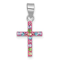 Sterling Silver RH-pl Pink Multi-color Crystal Cross Pendant