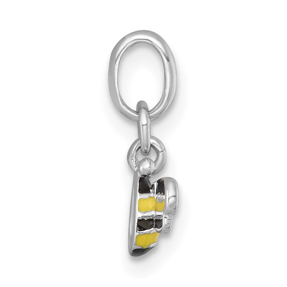 Sterling Silver RH-plated Black and Yellow Enamel Bee Pendant