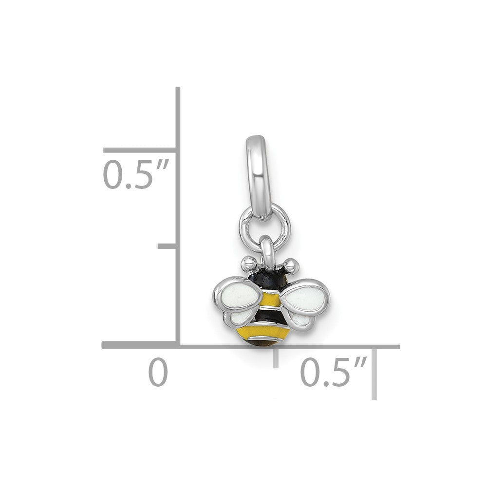 Sterling Silver RH-plated Black and Yellow Enamel Bee Pendant