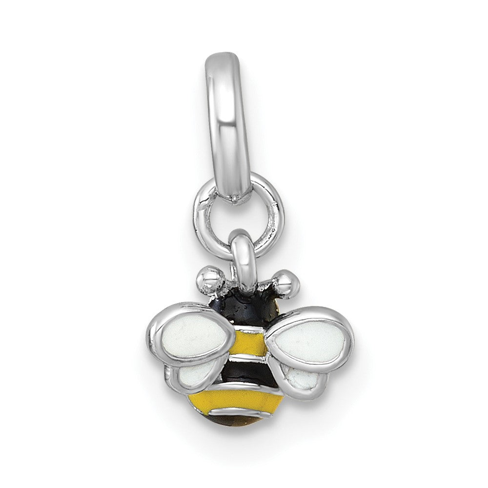 Sterling Silver RH-plated Black and Yellow Enamel Bee Pendant