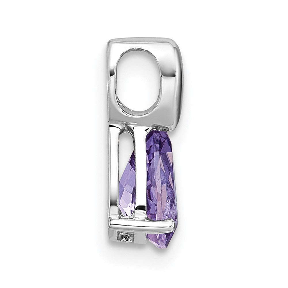 Sterling Silver RH-plated Polished Amethyst Teardrop Chain Slide