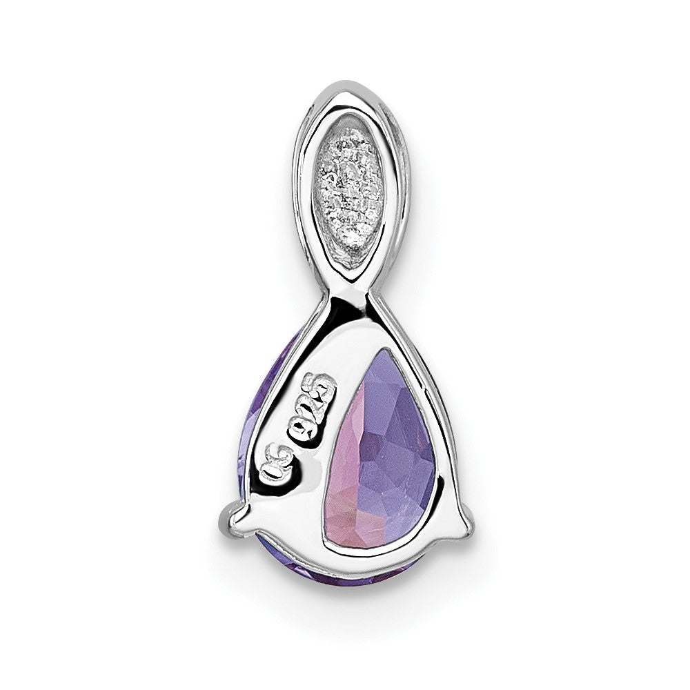 Sterling Silver RH-plated Polished Amethyst Teardrop Chain Slide