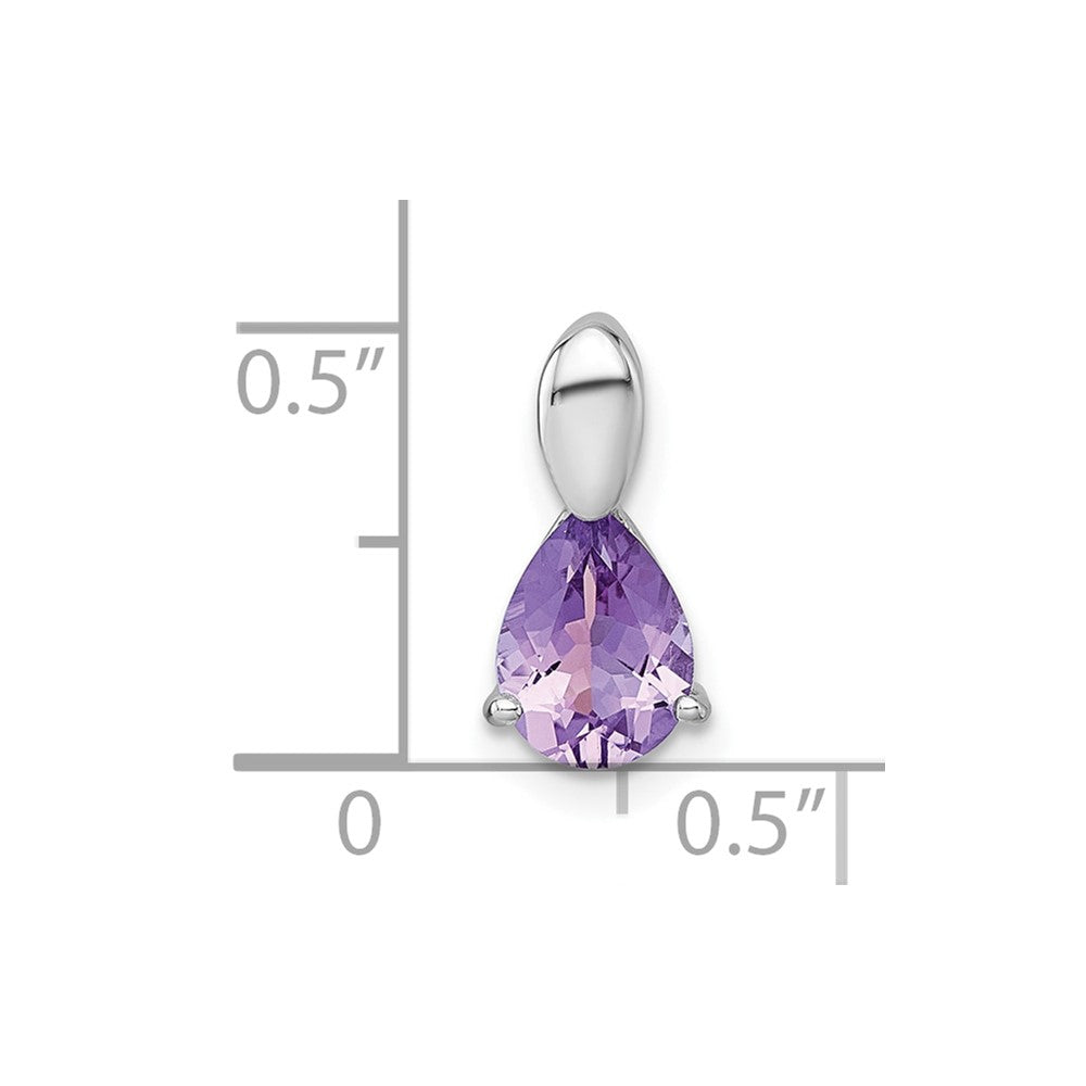 Sterling Silver RH-plated Polished Amethyst Teardrop Chain Slide