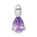 Sterling Silver RH-plated Polished Amethyst Teardrop Chain Slide