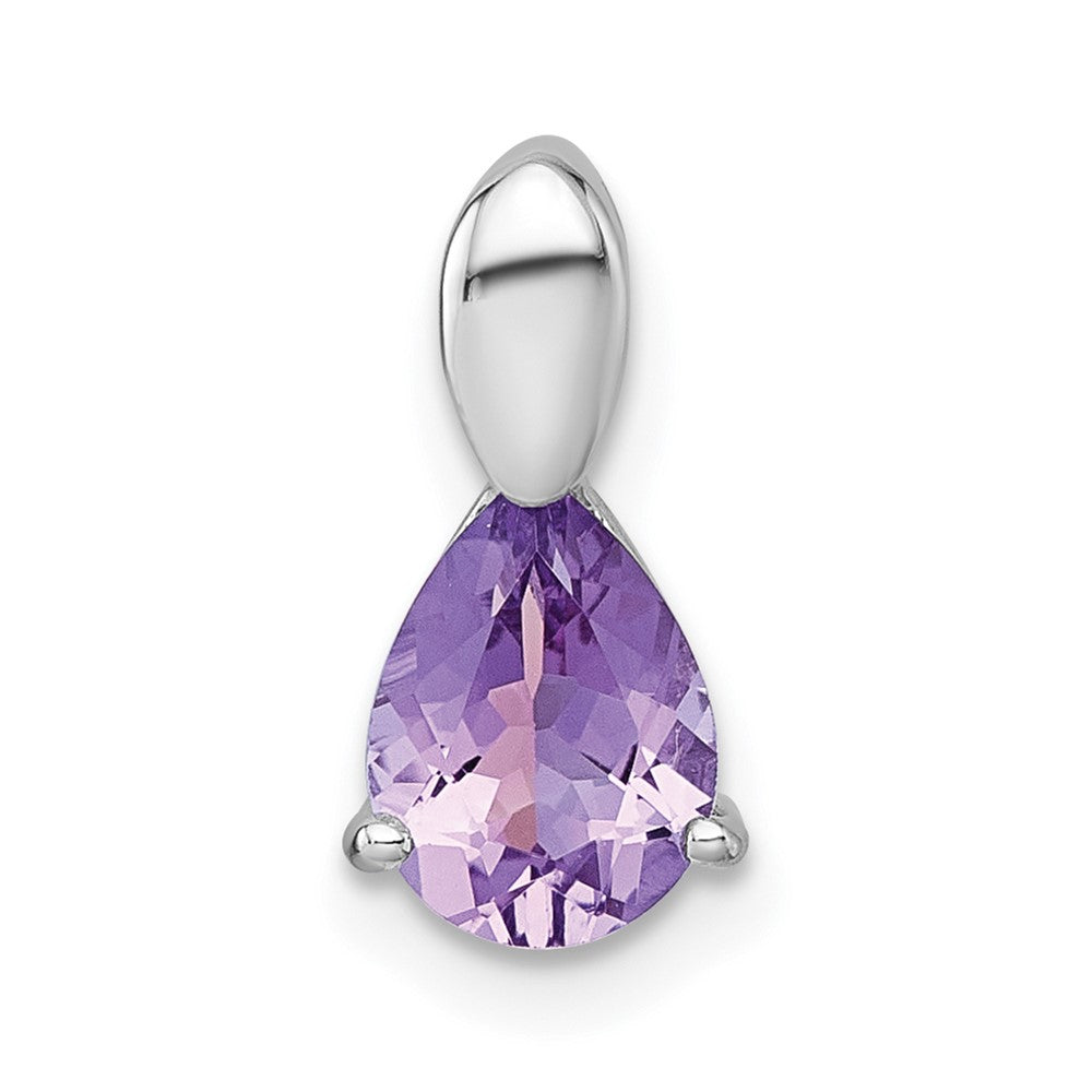 Sterling Silver RH-plated Polished Amethyst Teardrop Chain Slide