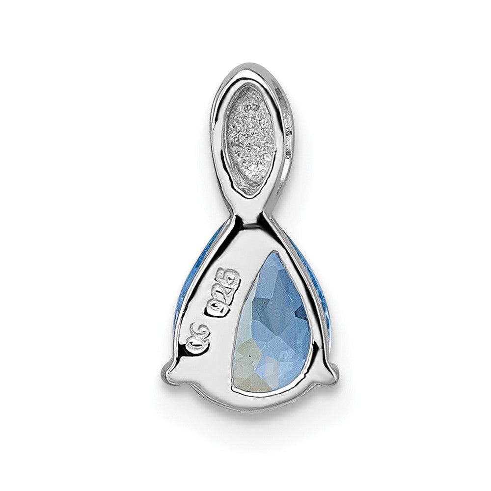 Sterling Silver RH-plated Polished Blue Topaz Teardrop Chain Slide