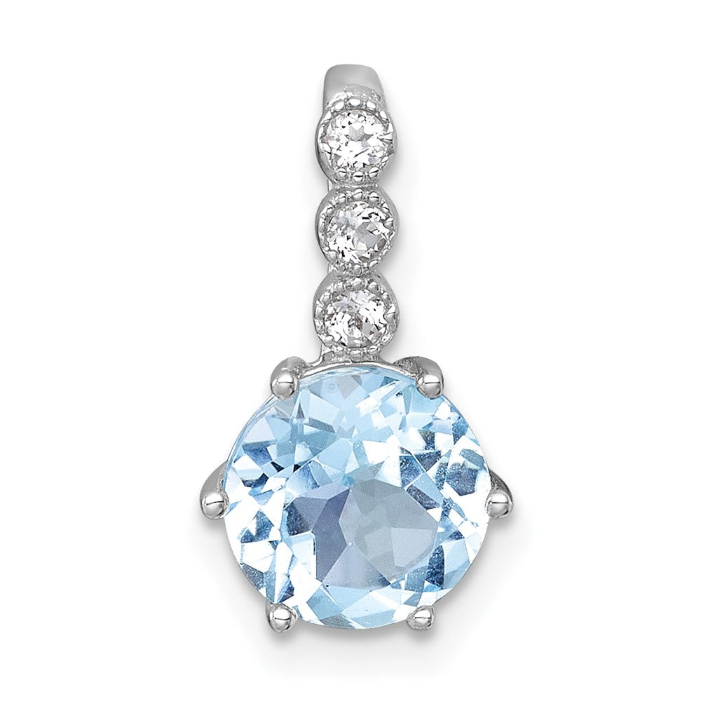 Sterling Silver RH-plated Polished Blue Topaz and White Topaz Chain Slide