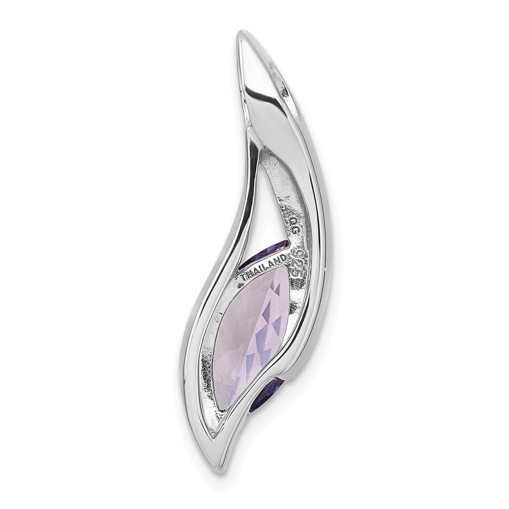 SS Rhodium-plated Polished Amethyst Drop Chain Slide Pendant