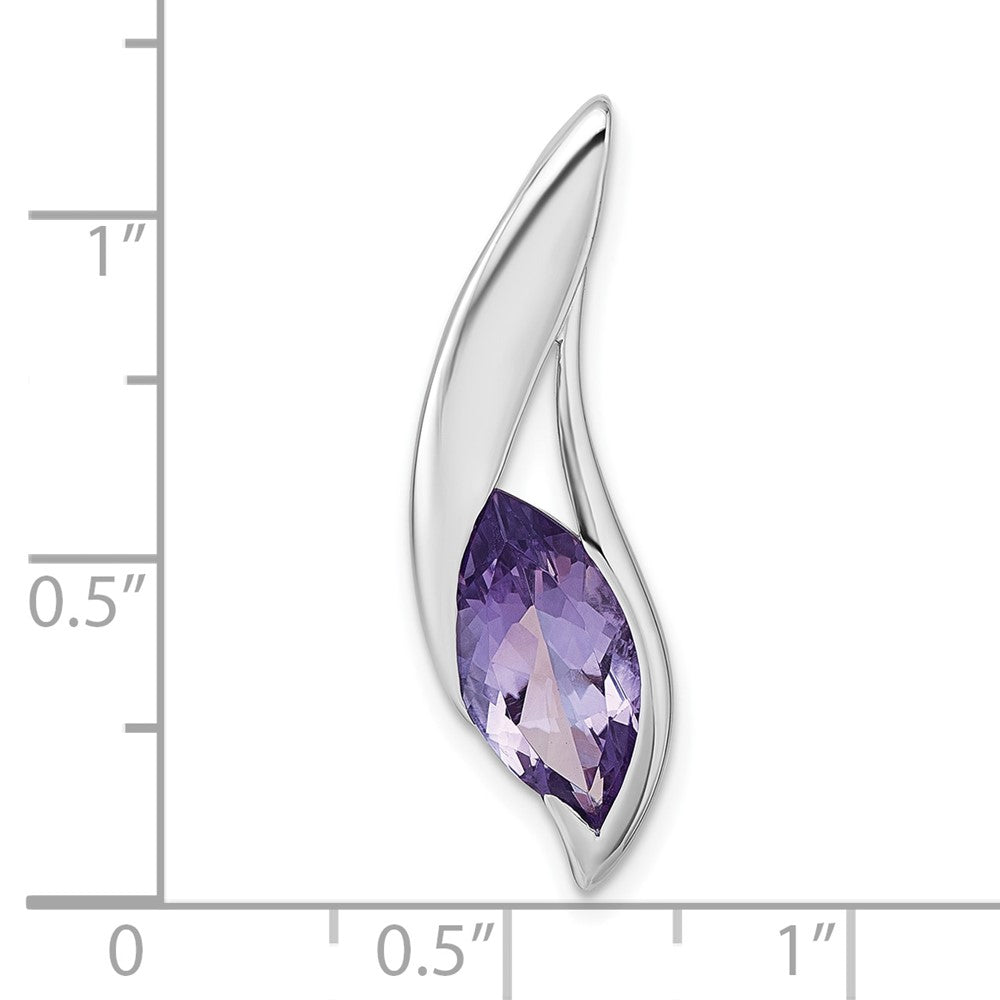 SS Rhodium-plated Polished Amethyst Drop Chain Slide Pendant