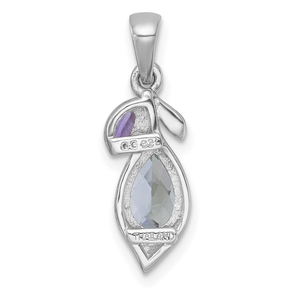 SS RH-plated Polished Amethyst and Green Quartz Leaf Pendant