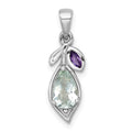 SS RH-plated Polished Amethyst and Green Quartz Leaf Pendant