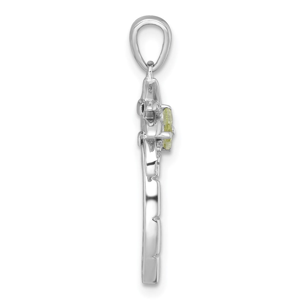 SS RH-pltd Grooved Peridot/White Topaz Palm Tree Pendant